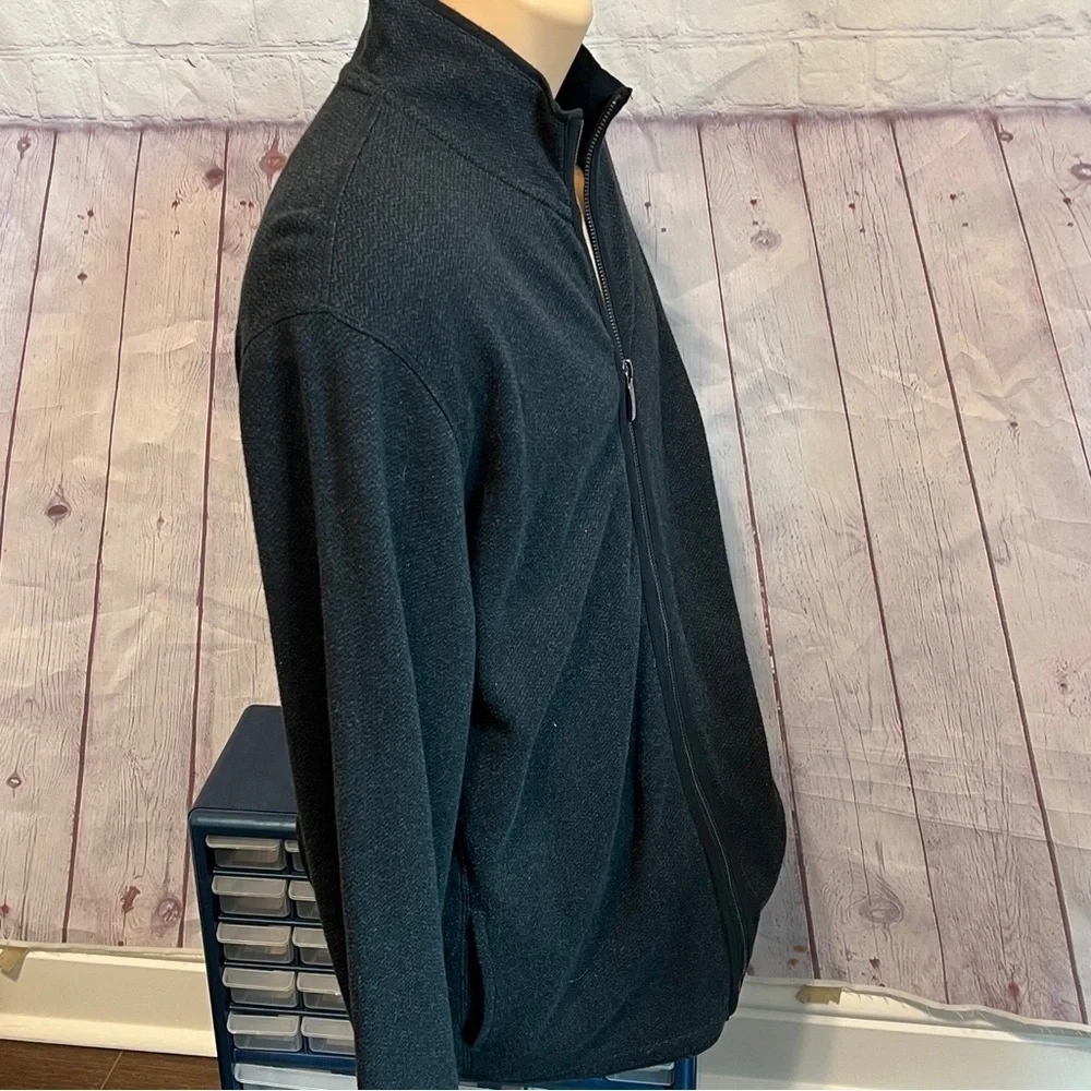 Perry Ellis Men’s Full Zip Rib Knit Ottoman Collard Sweater Black Size L